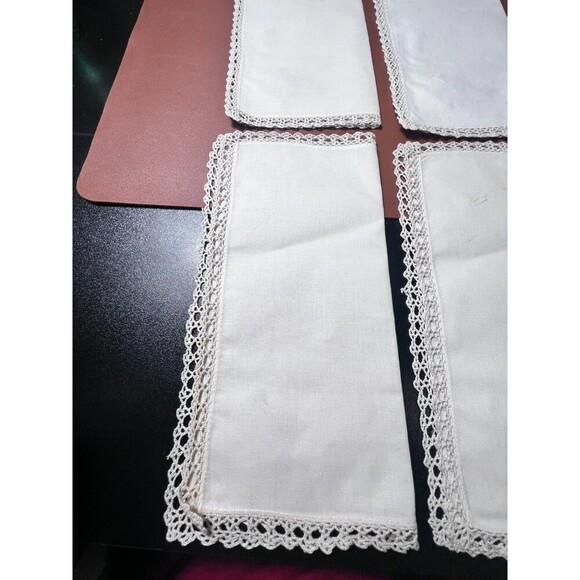 Vintage Handmade White Linen Embroidered 11 " Napkins Lace Trim Set of 6 - Picture 3 of 11